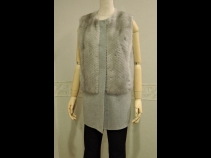 ミンク/カシミアサファイアカラ－ベスト(M、68cm丈）