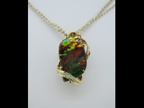 K18アンモナイトダイヤモンドペンダントブロ－チネックレス（A16.25ct D013ct）