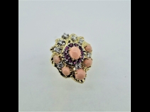 PTK18サンゴ・ピンクサファイア（0.68ct）ダイヤモンド（0.52ct）リング