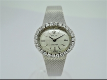 ロレックスWGプレシジョンベゼルダイヤシルバ－1文字盤手巻き時計（アンティ－ク)