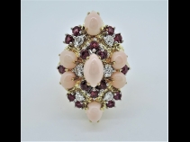 K18/PT900サンゴ石（R1.60ct Ｄ0.46ct）リング