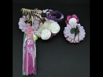 つまみ細工フラワ－コ－ム・ミニ2点セット　白/パープル