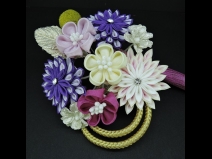 つまみ細工フラワ－コ－ム・ミニ2点セット　　パープル