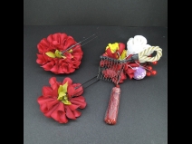 つまみ付フラワ－コ－ムふさ付・ミニ3点セット　赤