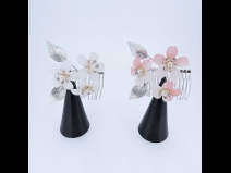 花　金属コーム(サーモンピンク×白)