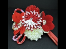 つまみ細工フラワ－コ－ム・ミニ2点セット　赤