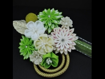 つまみ細工フラワ－コ－ム・ミニ2点セット　グリ－ン