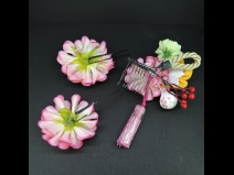 つまみ付フラワ－コ－ムふさ付・ミニ3点セット　ピンク