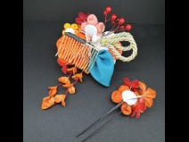 ちりめんつまみコ－ム・ミニ2点セット　オレンジ/白