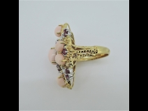 K18/PT900サンゴ石（R1.60ct　Ｄ0.46ct）リング