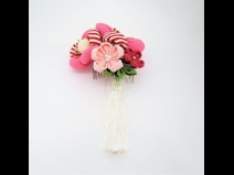 ちりめん梅つまみ細工フラワ－コ－ム2点セット　ピンク