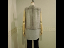 ミンク/カシミアサファイアカラ－ベスト(M、68cm丈）