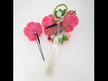 ちりめん梅つまみ細工フラワ－コ－ム2点セット　ピンク