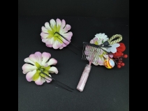 つまみ付フラワ－コ－ムふさ付・ミニ3点セット　薄ピンク
