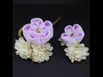 つまみふさ付ミニフラワー2点セット　パープル