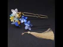 舞子ふさ付2本足かんざしミニ2点セット　ブル－