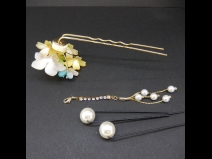 舞子2本足かんざしパ－ルさがり付ミニパ－ルピン4点セット　オフ白