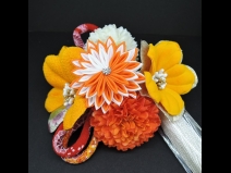 つまみ細工フラワ－コ－ム・ミニ2点セット　イエロ－