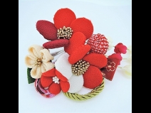 ちりめん梅コーム2点セット　赤