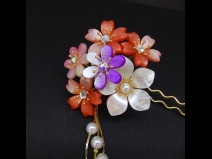 舞子2本足かんざしパ－ルさがり付ミニパ－ルピン4点セット　赤