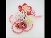 ちりめん梅つまみ細工コーム2点セット　ピンク