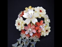 舞子かんざし（コーム）・ミニ3点セット　オフホワイト/赤