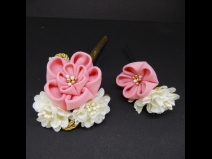 つまみふさ付ミニフラワー2点セット　ピンク