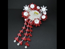 高級菊つまみ細工コ－ムさがり付　赤/白