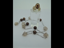 K18WG＆PG南洋ショコラパ－ルダイヤリング＆ネックレスセット（70cm）