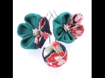 ちりめん細工・ちりめん玉5点セット　グリ－ン