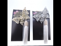 蝶ふさ付　金属コーム　シルバー