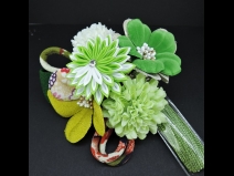 つまみ細工フラワ－コ－ム・ミニ2点セット　グリ－ン