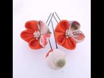 ちりめん細工・ちりめん玉5点セット　オレンジ