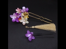 舞子ふさ付2本足かんざしミニ2点セット　パ－プル