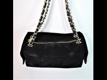 シャネルチェ－ンショルダ－　ｽｴ-ﾄﾞ/ﾌﾞﾗｯｸ　（USED)