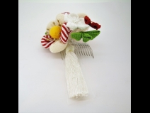 ちりめん梅つまみ細工フラワ－コ－ム2点セット 白