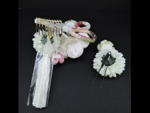 つまみ細工フラワ－コ－ム・ミニ2点セット　白／ベ－ジュ