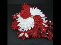 高級菊つまみ細工コ－ムさがり付　赤/白