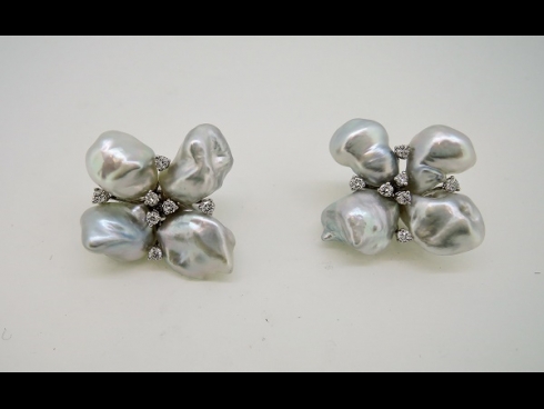 750WGシロチョウケシパールダイヤモンドピアスイヤリング