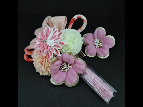 つまみ細工フラワ－コ－ム・ミニ2点セット　ピンク