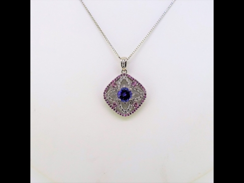 PTタンザナイト(1.11ct)ダイヤモンド(0.616ct)サファイア(0.458ct)ペンダントネックレス