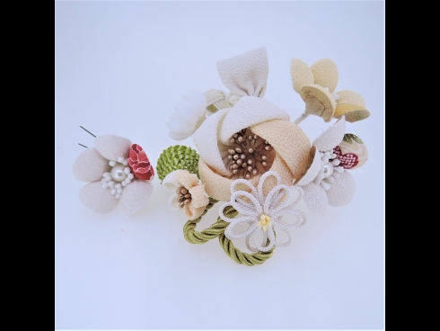 フラワーコーム＆ミニフラワー2点セット　オフホワイト