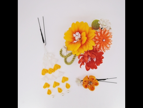 フラワ－コ－ム＆ミニフラワ－3点セット　オレンジ