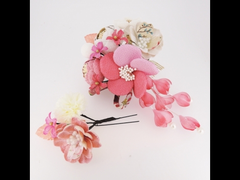 つまみ細工つばきフラワ－コ－ム花下がり＆ミニフラワーセット