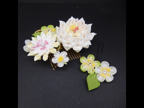 八重咲ちりめんつまみコ－ム・ミニ2点セット　白