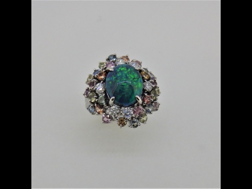 PTブラックオパ－ル・ダイヤモンド・サファイアリング（BO3.64ct　D056ct）