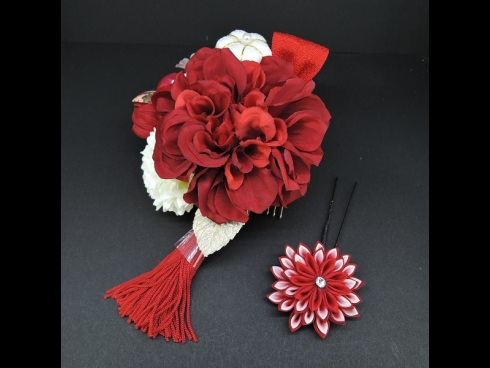 つまみ付フラワ－コ－ム・ミニ2点セット　赤