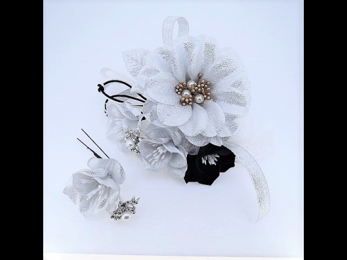 キラキラバラフラワ－コ－ム＆ミニフラワ－2点セット　シルバ－