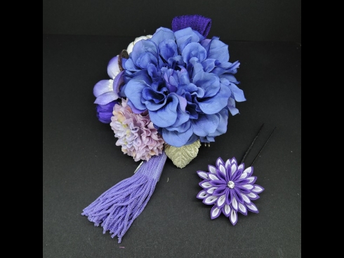 つまみ付フラワ－コ－ム・ミニ2点セット　青