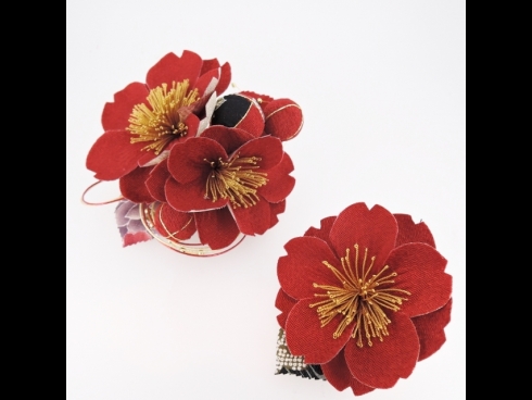 さくら　ちりめんフラワ－コ－ム＆ミニフラワーセット　赤